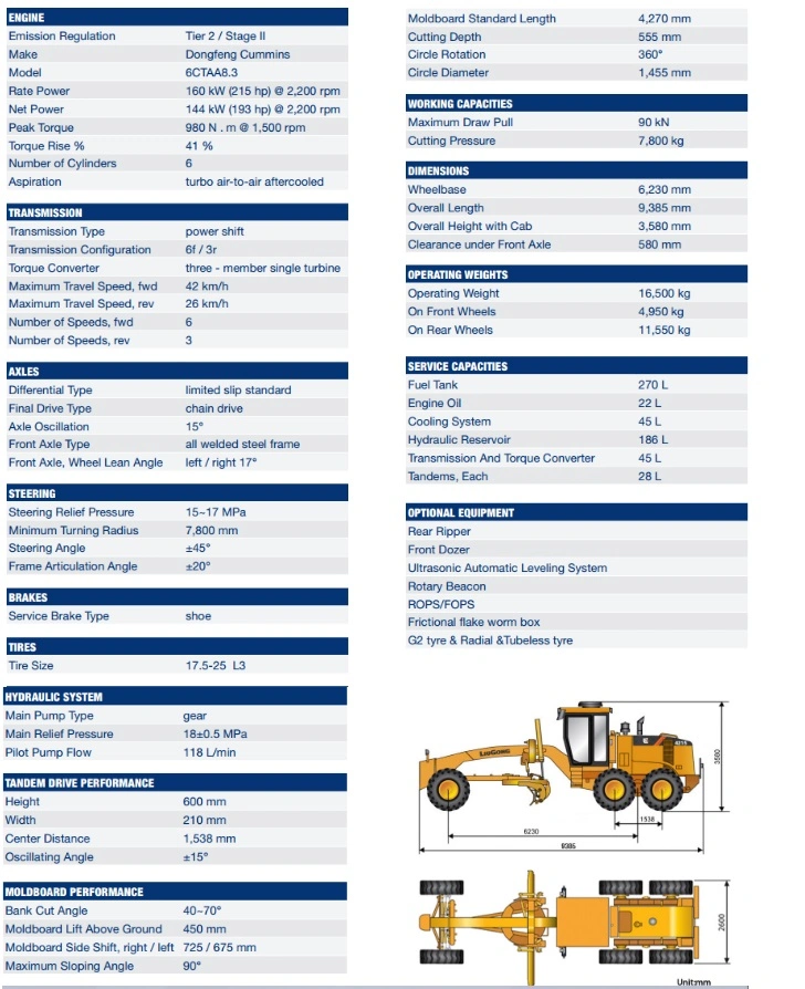 Liugong Brand New 215HP Motor Grader Clg4215D