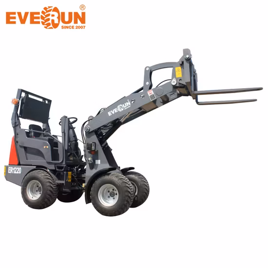 Everun Er1220 1.2ton Mini Compacto Pequeno China Pequena Agricultura Construção portátil EPA CE Carregadeira de rodas frontal Máquina de movimentação de terras para venda